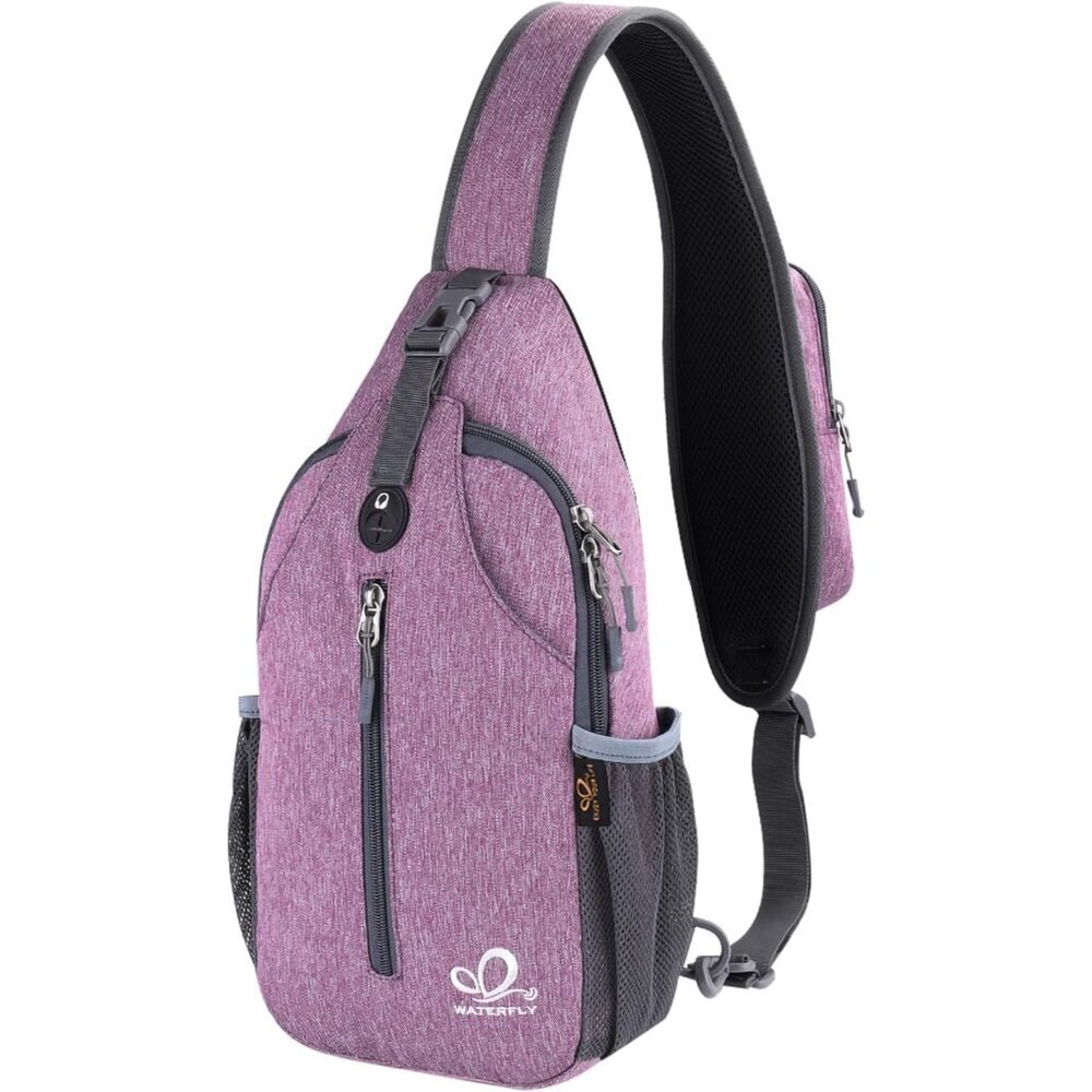 Waterfly Men Women Purple Crossbody Adjustable Strap Hiking Sling Backpack